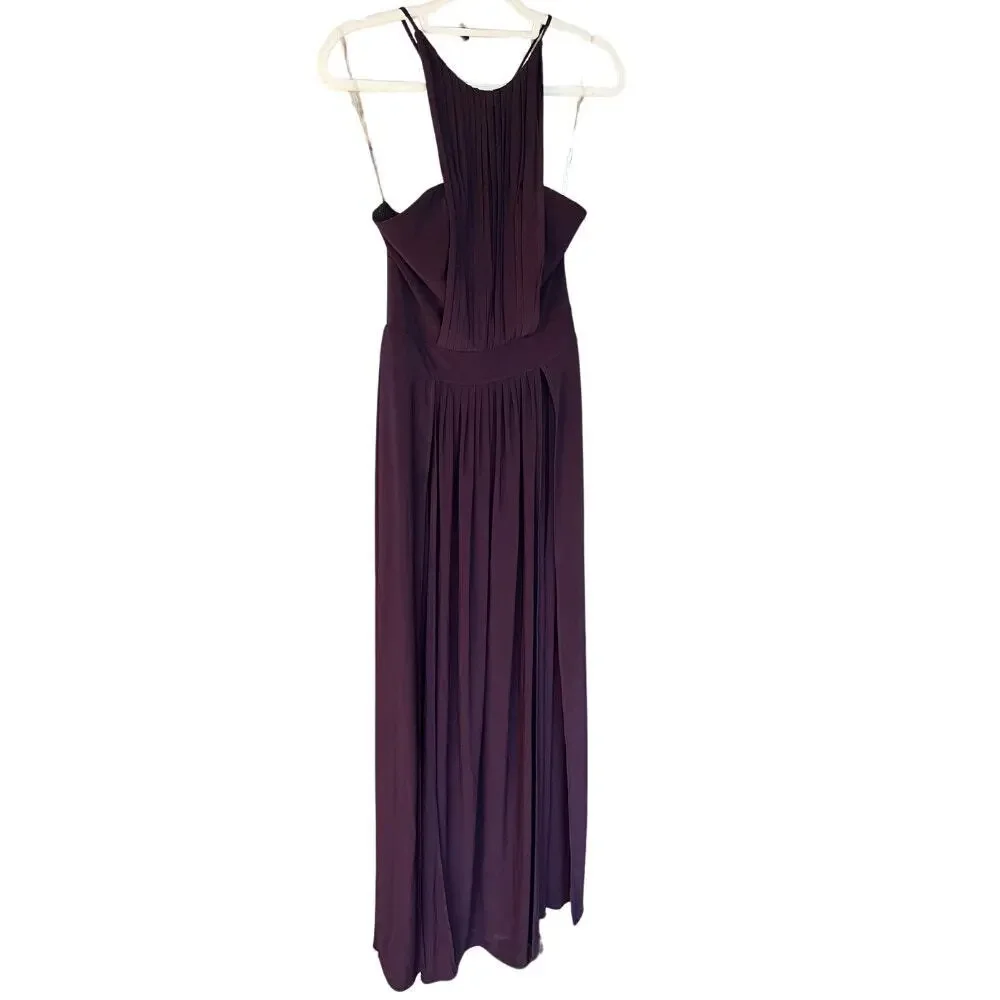 house of cb dark purple dress 'Anastelle' Plum Hand Beaded Embellished Satin Maxi Gown Limited